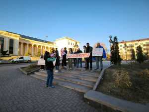 A handful of civic activists protesting in the small town of Akhaltsikhe